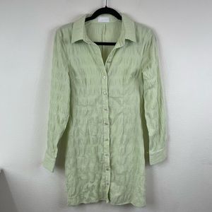ISALIS Yellow Green Crinkle Fabric Button Down Tunic